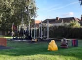 The remains of the pirate ship play feature at the Woodville Road play area.