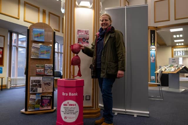 Coun Lindsey Cawrey, executive member for culture at Lincolnshire County Council, pictured at Lincoln Central Library's bra bank