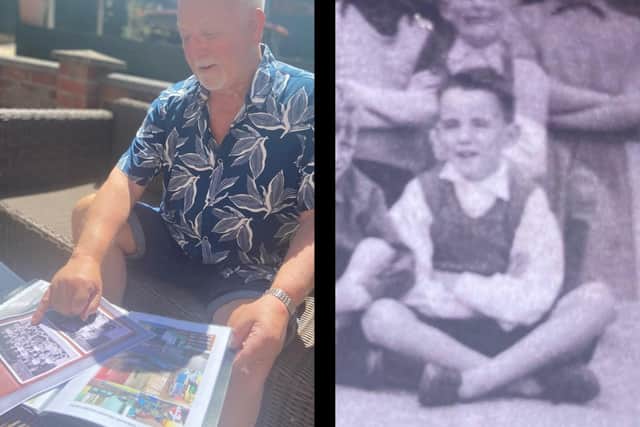 Michael Walsh spots a picture of himself at the Derbyshire Children’s Holiday Centre in 1961 (Michael is pictured bottom row, cross legged, on right)
