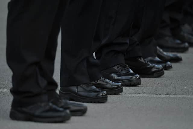 Stock photo of Metropolitan Police officers boots during a Metropolitan Police passing out parade for new officers at Peel House in Hendon.