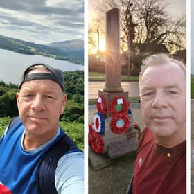 L-R - Sgt Jonny Guite on one of his runs, at Coningsby war memorial and on a Christmas fundraising collection. Photos: Sgt Jonny Guite