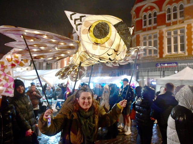 A huge flying owl lantern at the Illuminate Parade.