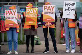 File photo dated 14/04/23 of striking NHS junior doctors on the picket line. Concern about the NHS has soared against the background of the biggest doctors' strike in history, according to new research.