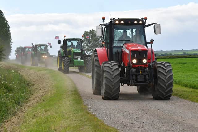 The tractors make their way through the Wolds.