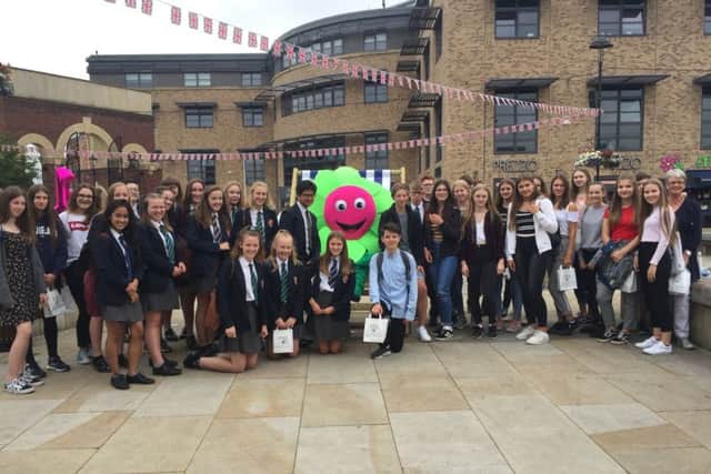 Queen Elizabeth High School students with German exchange students at Marshall's Yard