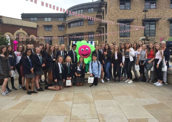 Queen Elizabeth High School students with German exchange students at Marshall's Yard