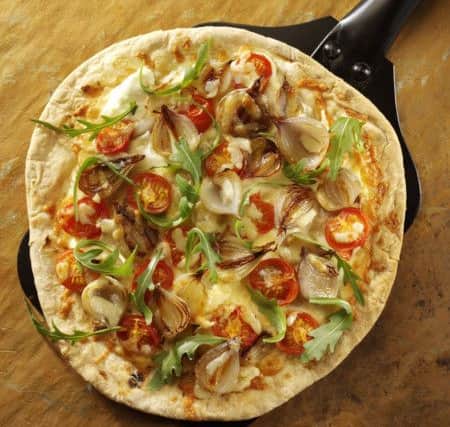 Shallot, cherry tomato and mascarpone pizza. Photo courtesy of www,ukshallot.com.