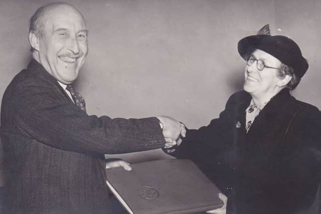 Florence Spicksley, seen here with former constituency MP Viscount Crookshank, was the first woman elected to Gainsborough Urban District Council. Her grandson Philip is hoping to see her pioneering achievements recognised with a permanent tribute from West Lindsey District Council.