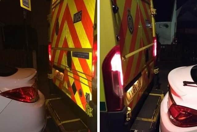 The parking that left ambulance crews unable to use the back doors of their vehicle. Photo - East Midlands Ambulance Service