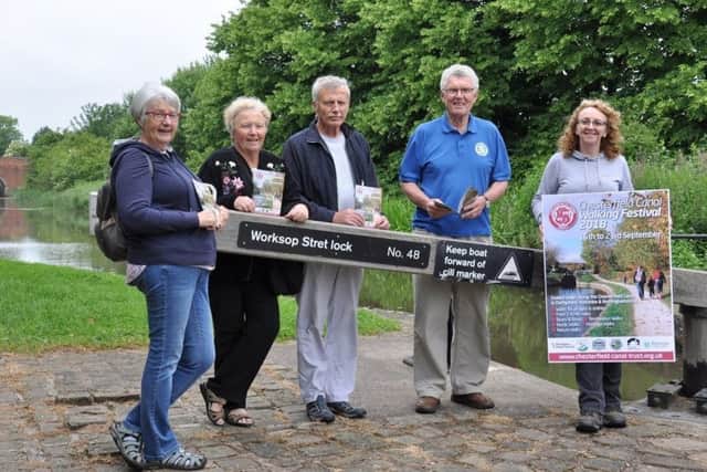 Diana Munro, Keith Ross and Janet Ross (Worksop ramblers) with David Blackburn, walks officer for Chesterfield Canal Trust., and Julie Leigh, cabinet member for neighbourhoods at Bassetlaw District Council.