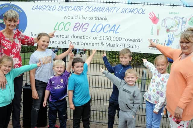 Langold Dyscarr Community School new playground.
Gail Wood and Kath Walker from the LCC Big Local, are joined by local youngsters at the opening on Wednesday.