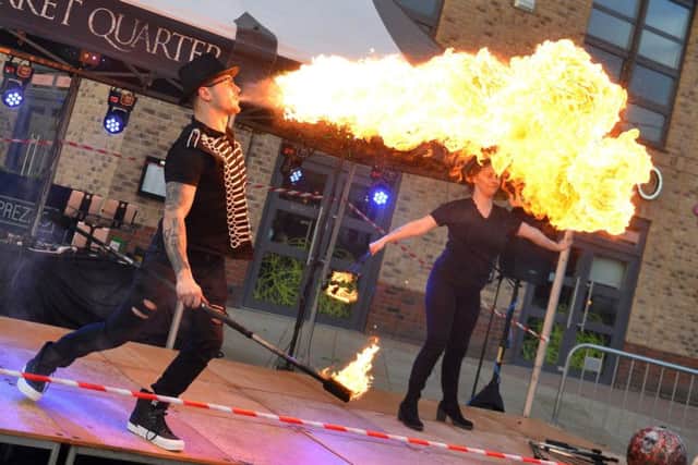 A spectacular scene from the fire-act finale at the Haunting Hallowe'en event.