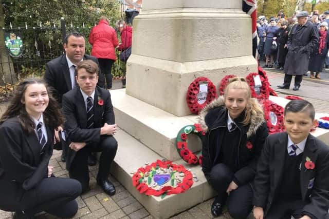 Four Gainsborough Academy students took part in Gainsboroughs Remembrance Sunday service and laid a wreath at the war memorial
