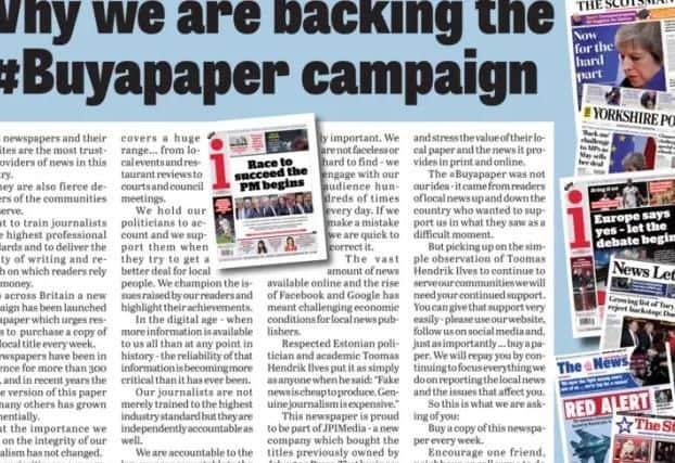 The #buyapaper campaign is encouraging residents to buy a copy of their local paper each week
