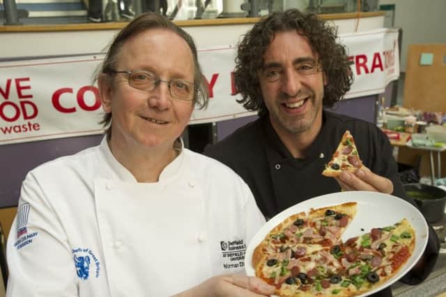 Norman Dinsdale (left) with celebrity chef Richard Fox in his role as a senior lecturer in hospitality management.