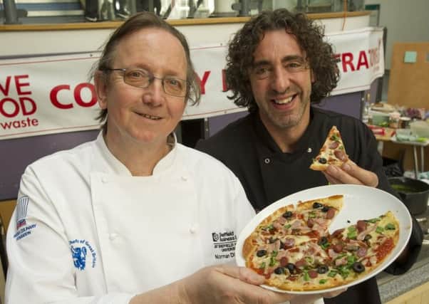 Norman Dinsdale (left) with celebrity chef Richard Fox in his role as a senior lecturer in hospitality management.