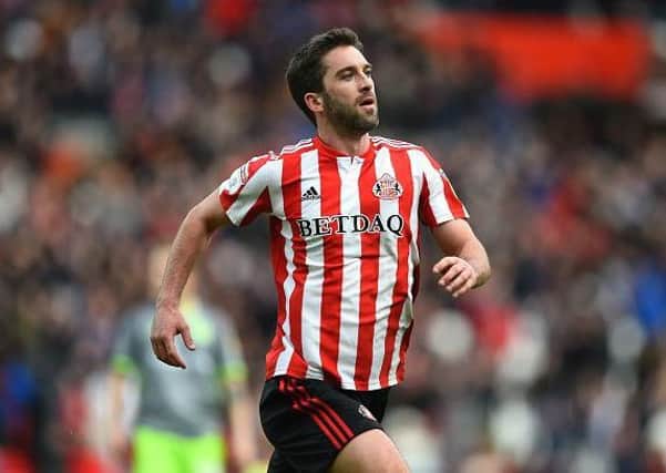 SUNDERLAND, ENGLAND - MARCH 16: Will Grigg of Sunderland celebrates after scoring his team's second goal during the Sky Bet League One match between Sunderland and Walsall at Stadium of Light on March 16, 2019 in Sunderland, United Kingdom. (Photo by Harriet Lander/Getty Images)