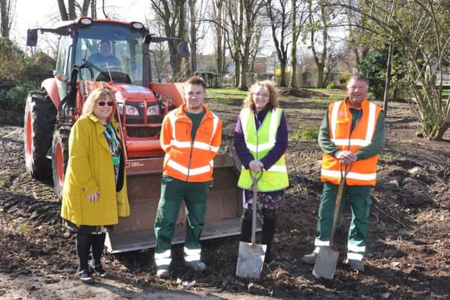 Liz Prime, Head of Neighbourhoods at Bassetlaw District Council and Coun Julie Leigh, Cabinet Member for Neighbourhoods with Scott and Mark from the Parks Team