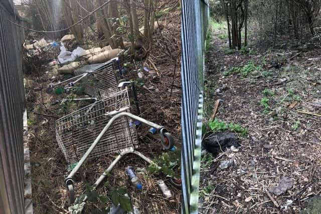 Before... and after the clean-up at the side of the railway in Gainsborough.