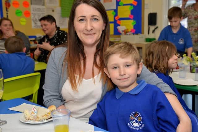 Motherâ¬"s Day afternoon tea at Willoughton Primary School, Thomas Wright, five is pictured with Mum Louise Quin
