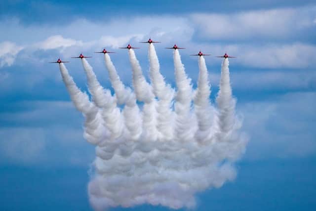 The RAF Red Arrows arriving at RAF Linton-on-Ouse, near York. Photo: James Hardisty.