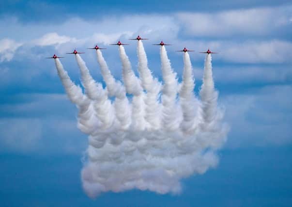 The RAF Red Arrows arriving at RAF Linton-on-Ouse, near York. Photo: James Hardisty.