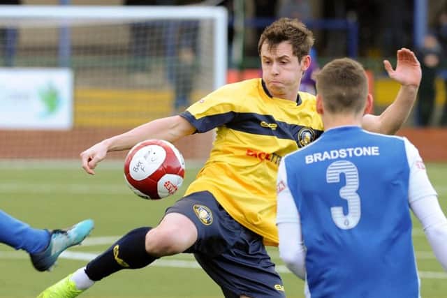 Alex Byrne (yellow) hit Gainsborough Trinity's vital winner.