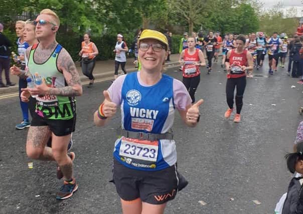 Strider Vicky Toward at the nine-mile mark during Sundays London Marathon.