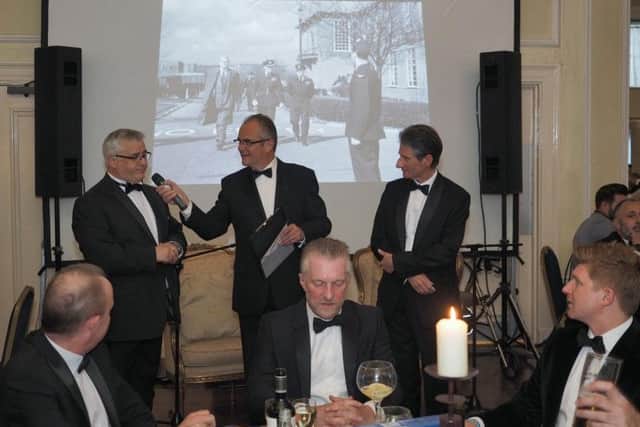 Bomber County Gateway Trust chairman Ken Sadler, BBC Radio Lincolnshire presenter Melvyn Prior and trustee Peter Graham.