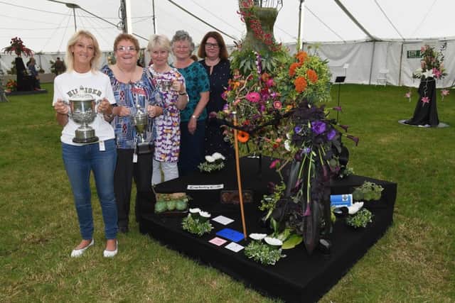 Lincolnshire Show. Members of Woodhall Spa and District Flower Club, winner of Challenge Cup,  L-R Linda Cracknell, Margaret Horton, Maggie Jarrett, Gill Shaw and Nicola Ross,