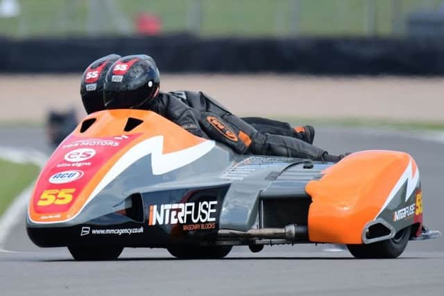 The sidecar-racing Staintons, Giles and Jen, in action at Anglesey.