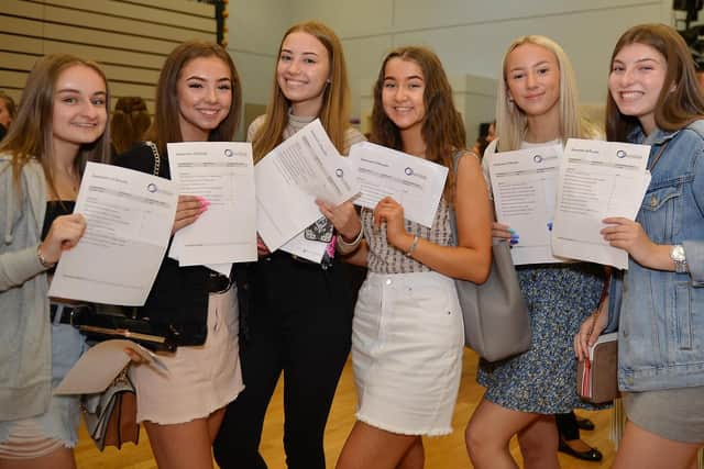 GCSE results day at Outwood Academy Portland, pictured from left Abigail Hinchliffe, Ashleigh Doona, Millie Watts, Tia Lewis, Ellie Salmon and Eve Spink