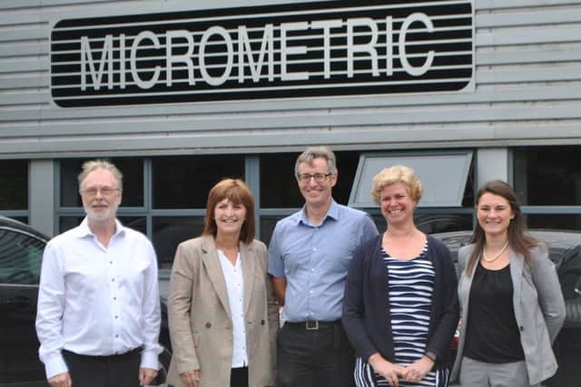 Lincoln MP Karen Lee (second left) on a visit to the headquarters of manufacturing company, Micrometric.