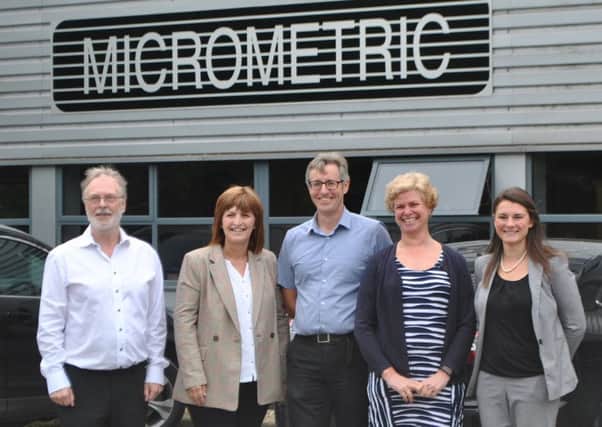 Lincoln MP Karen Lee (second left) on a visit to the headquarters of manufacturing company, Micrometric.