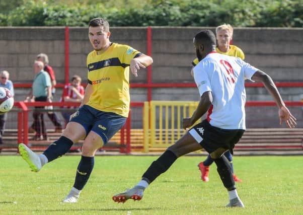 Harry Middleton in action for Gainsborough Trinity at Witton Albion on Saturday. (PHOTO BY: John Rudkin).