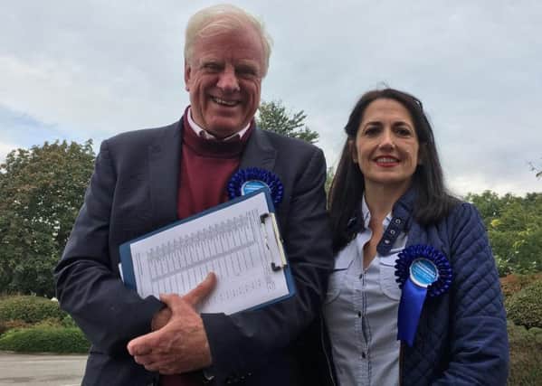 Winning candidate Jane Ellis with Sir MP Edward Leigh.