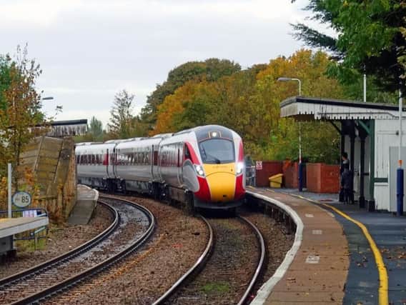 The first Azuma train to operate the Lincoln to Kings Cross route on October 21 passes through Lea Road station.