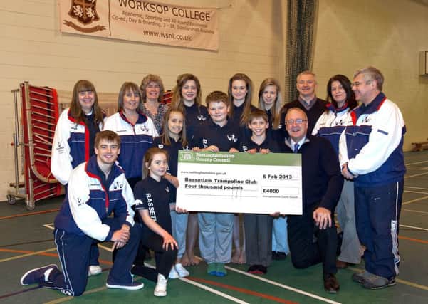 Bassetlaw Trampoline Club were presented with a Sports Legacy funding of £4000 from Nottinghamshire County Council on Wednesday. Cllr John Cottee, chairman of the Culture Committee presented the cheque to club students and staff