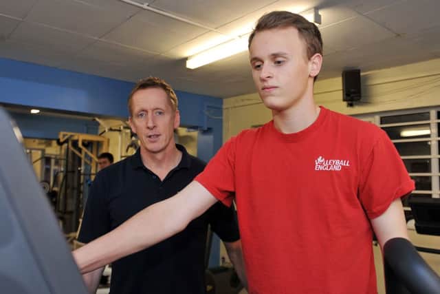 Launch of Apple Elite, training for promising young athletes from the local area. Pictured with gym manager Steve Chambers is volley ball player Ben Tomlinson, 15 (w121129-3e)