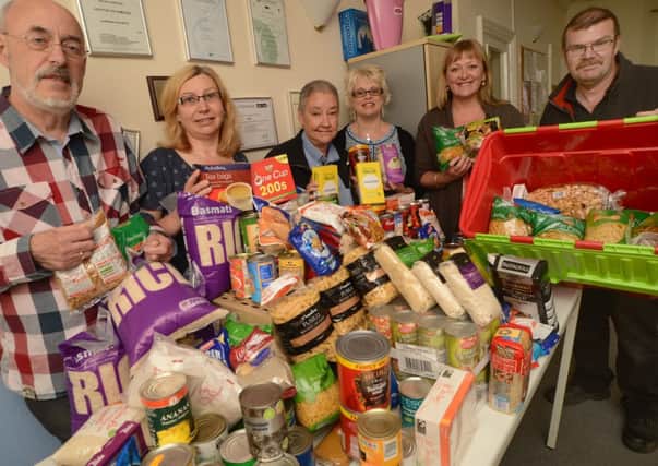 Launch of the Bassetlaw Food Bank project.  Pictured from left is Mike Battersby, Poplars Stones drop in centre, Anne Taylor, The Crossing Centre, Sandy Smith, Hope, Chris Carrington, BCVS, Toni Widdup, Hope and Derek Badger, Worksop Christian Centre  (w120731-3a)