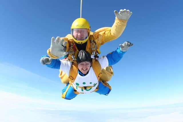 Kay Piearcey and her instructor falling at 120mph through the skies over Nottingham