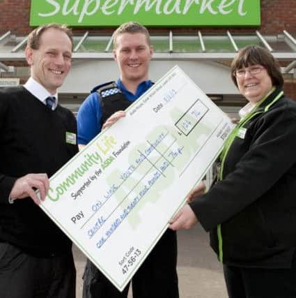 The ASDA store Community Life Fund presented a cheque for £124.74 to the Kilton Community Centre on Monday after it was given the most green coins by customers in their donation schemme. PCSO Ryan Bowskill accepted the donation from Asda store manager