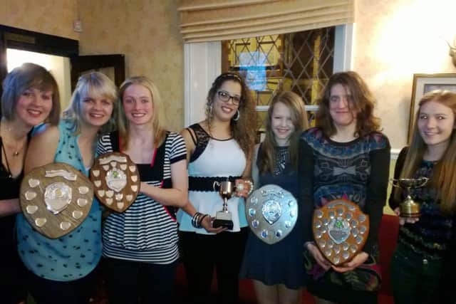 Worksop Ladies Hockey Club trophy winners, left to right: Helen Williams, Rebecca Steeple, Katie Hetherington, Kelly Vuta, Sophie Hughes, Ailsa Gray, Jade Hamer. Not pictured are Megan Stokes and Jane Cartwright.