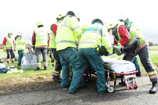 Firefighters tackled a mock collision involving three planes in the biggest exercise Notts Fire and Rescue Service has been involved with in the past decade
