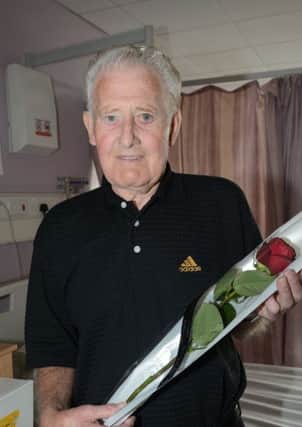 Geoff Coe presents The Guardian Rose to staff on the Cardiac Ward at Bassetlaw Hospital G130517-2b