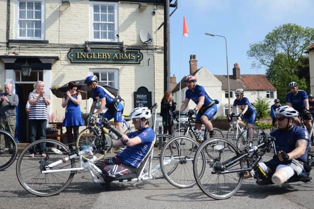 Help for Heroes Hero Ride from Edinburgh to London stops at the Ingleby Arms in Marton G130531-1a