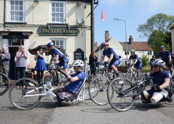 Help for Heroes Hero Ride from Edinburgh to London stops at the Ingleby Arms in Marton G130531-1a