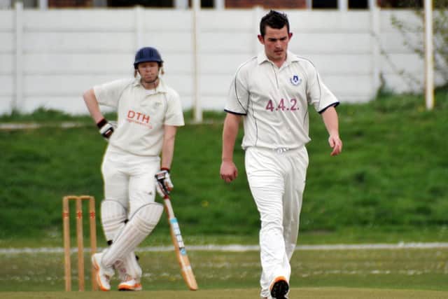Worksop Cricket Club v Anston Cricket Club. Anston bowler Josh Littlewood (w130504-4j)