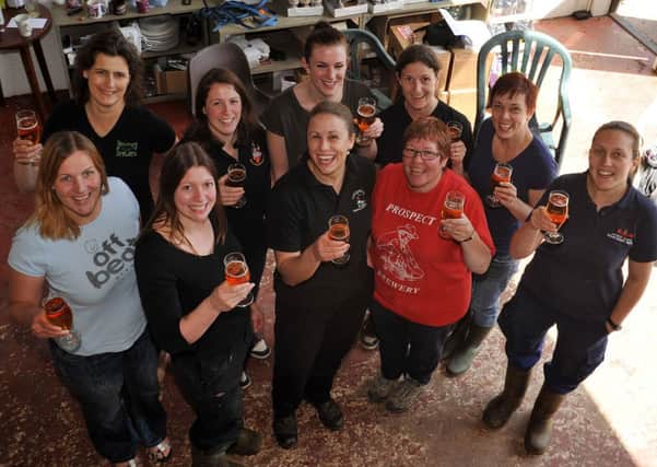 Lady brewers got together at Welbeck Abbey Brewery to brew "Venus Red" as part of the Project Venus, which aims to highlight women brewers and get more women drinking real ale, pictured are lady brewers at the event with Welbeck Abbey head brewer Claire Monk far right (w130601-3b)