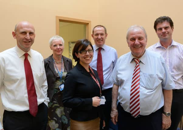 John Healey MP, Chief Nurse Juliette Greenwood, Nicki Doherty - business and service manager pathology services (Barnsley and Rotherham Pathology Partnership), Kevin Barron MP, leader of the council Roger Stone, medical director professor George Thomson